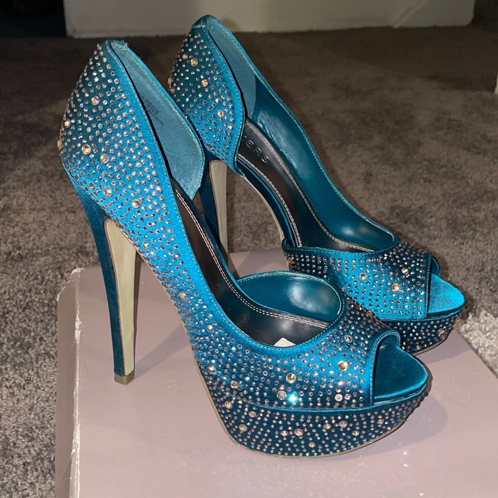 Turquoise crystal heels